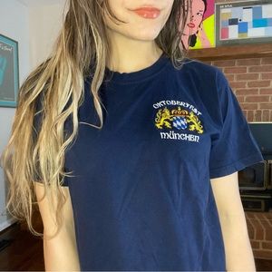Vintage 90s Germany Oktoberfest Munchen Embroidered Chest Emblem Navy Te…